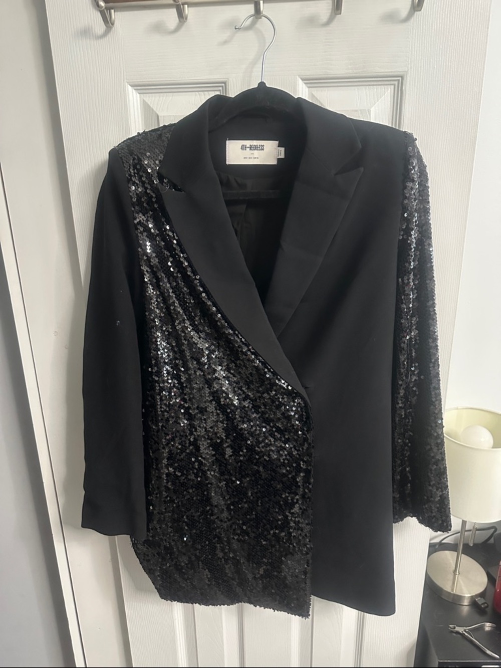 AllSaints Black Sequin-Panel Blazer